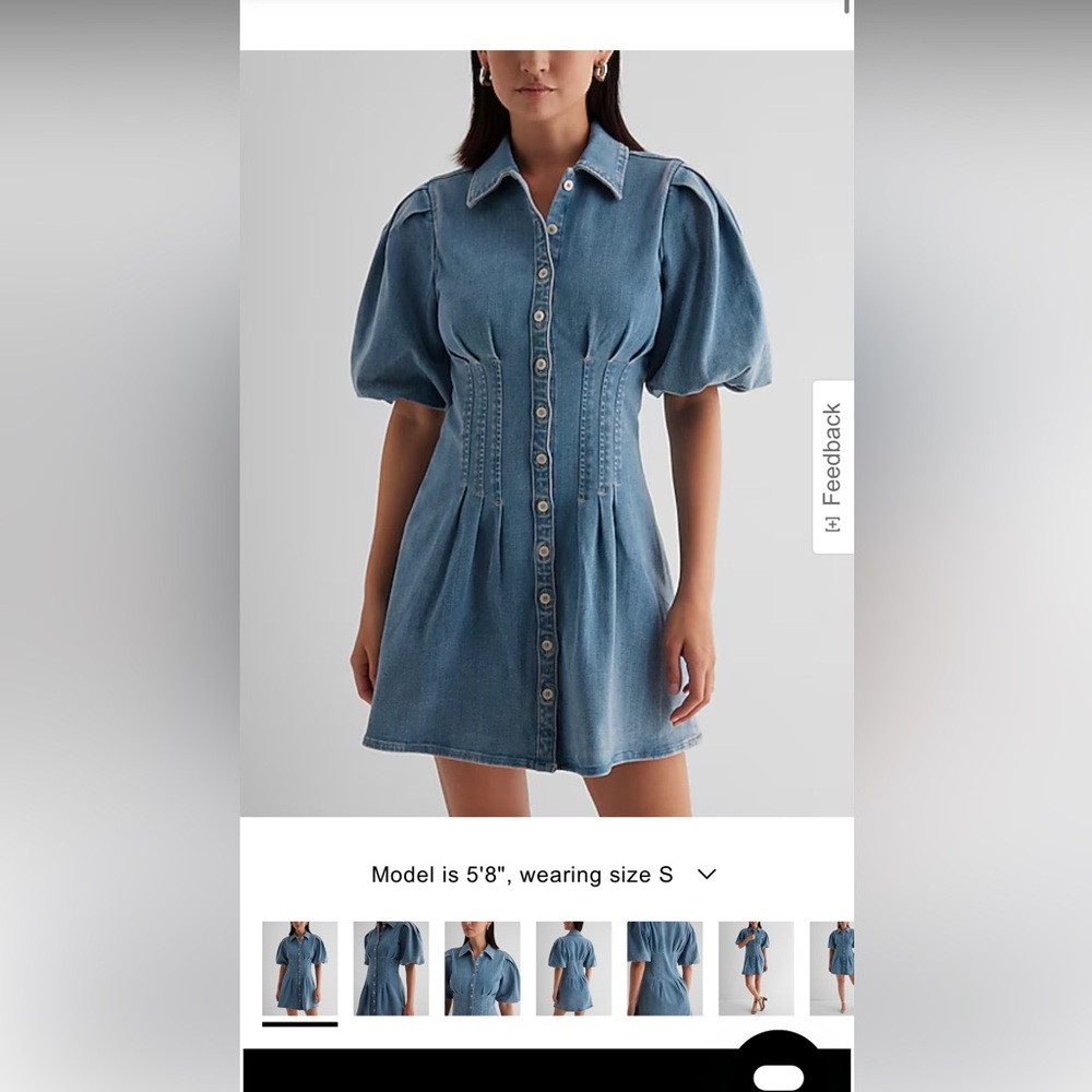 Express Denim Puff Sleeve Corset Button Up Mini Shirt Dress